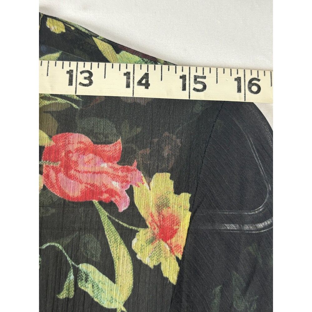 Floral Maxi Dress Medium Black Sheer V-Neck Boho Whimsical Romantic Sexy - Picture 5 of 11